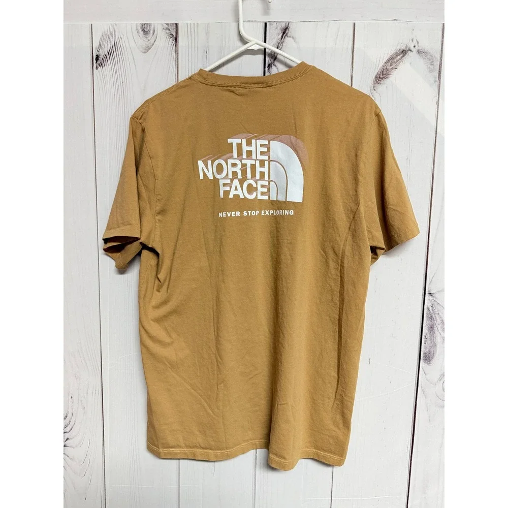 The North Face NSE Tee Men's Large Beige Never Stop Exploring Logo Cotton EUC